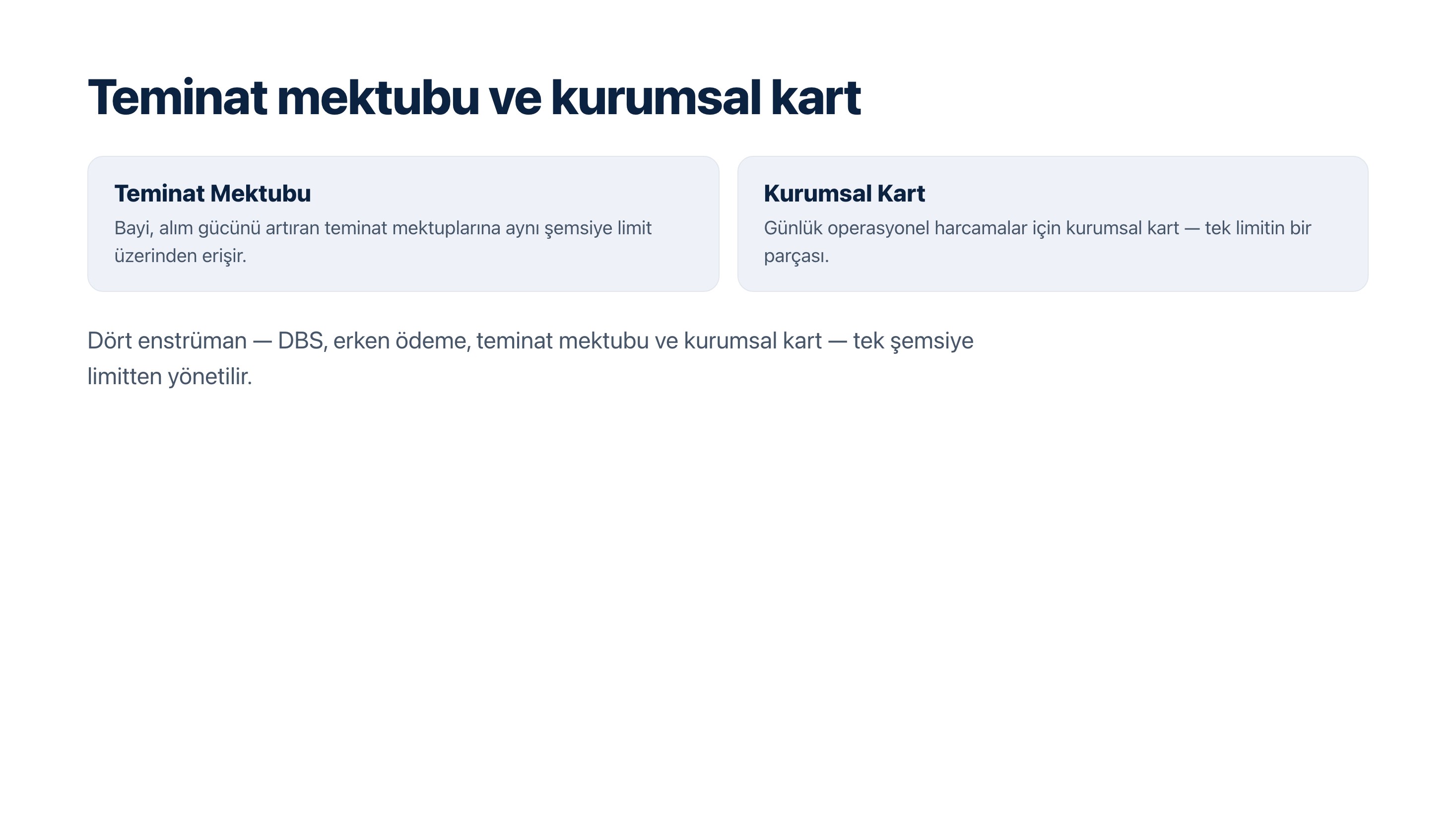Teminat mektubu ve kurumsal kart