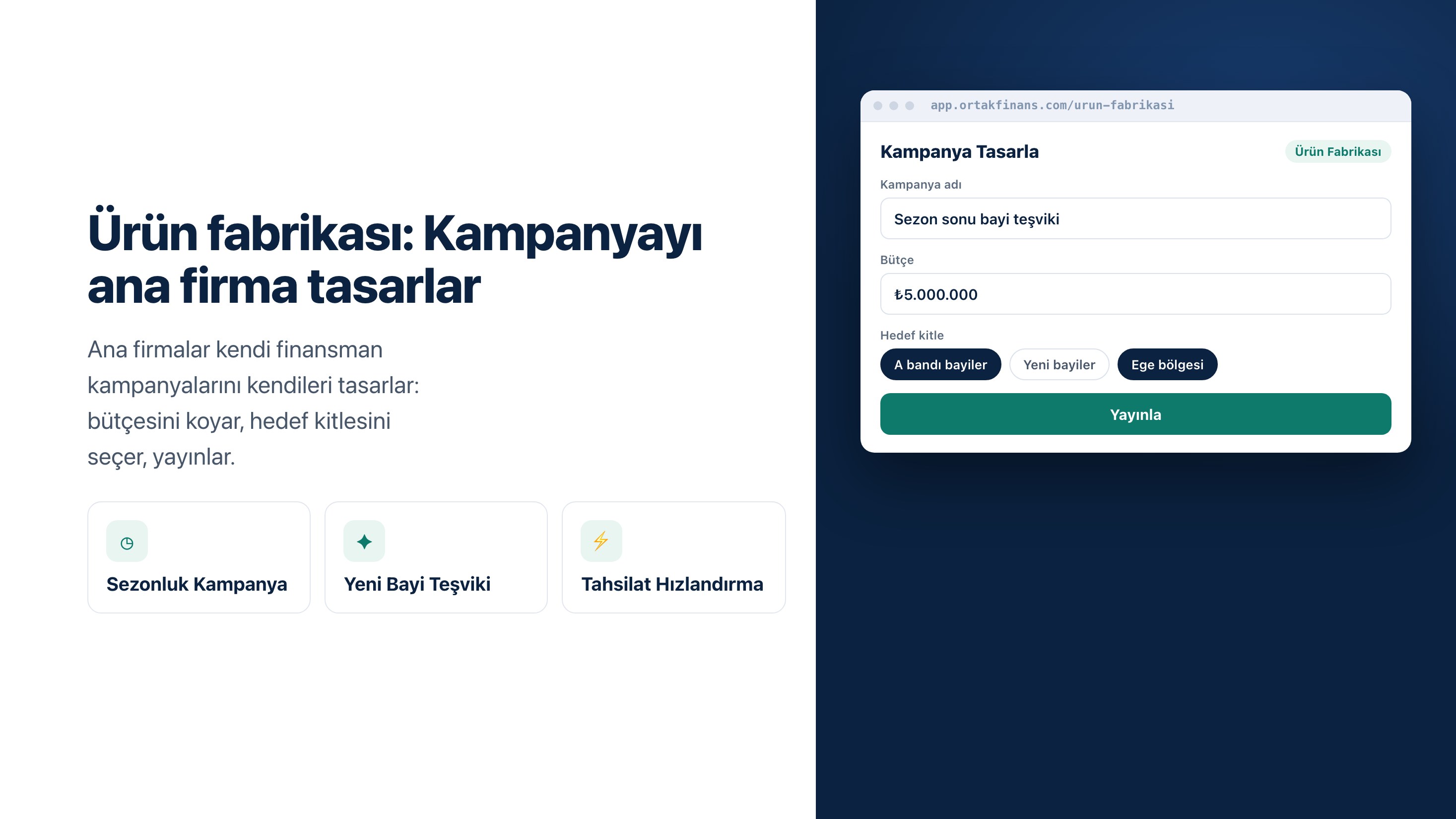 Ürün fabrikası: Kampanyayı ana firma tasarlar